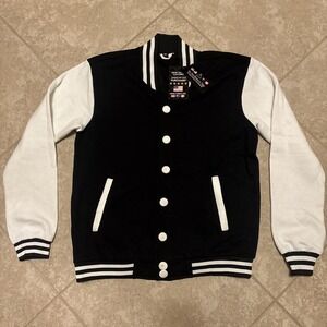 BUILD YOUR BRAND Men's Cotton Blend College Varsity Jacket Black/White XS blank
